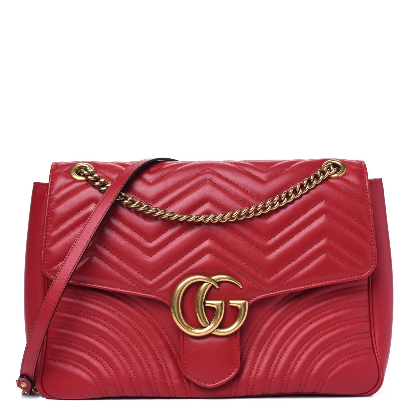 Calfskin Matelasse Large GG Marmont Shoulder Bag Hibiscus Red