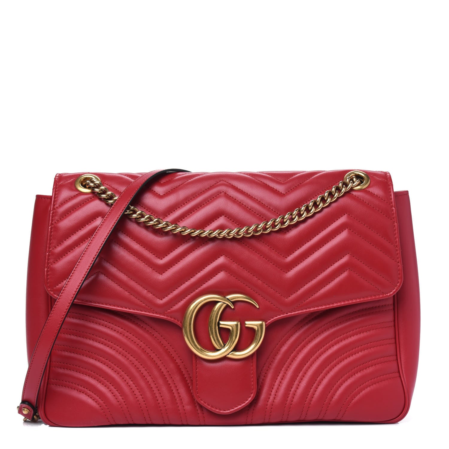Gucci Calfskin Matelasse Large GG Marmont Shoulder Bag Hibiscus Red 1 of 4