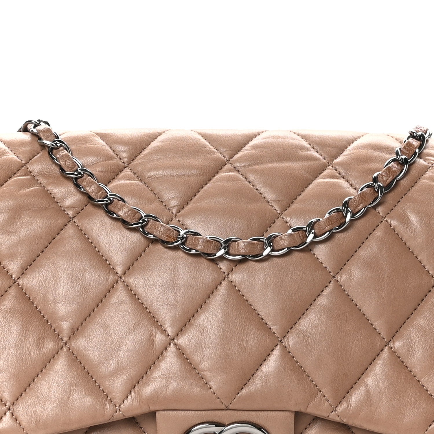 Chanel Lambskin Quilted Chanel 3 Accordion Flap Bag Dark Beige