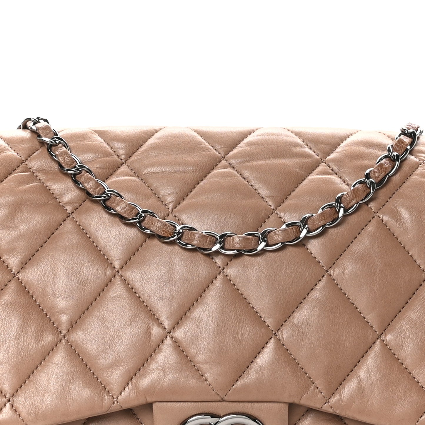 Lambskin Quilted Chanel 3 Accordion Flap Bag Dark Beige