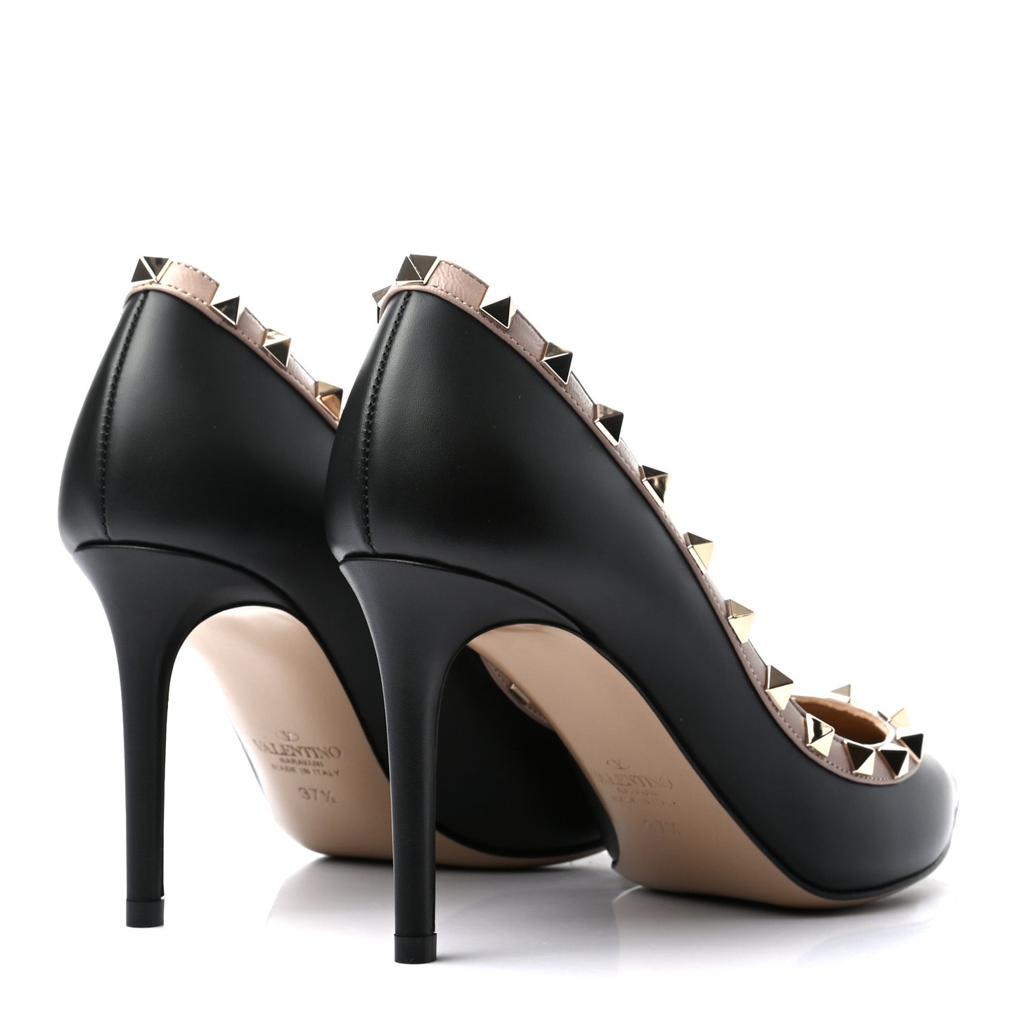 Calfskin Rockstud 85mm Pumps 37.5 Black Poudre