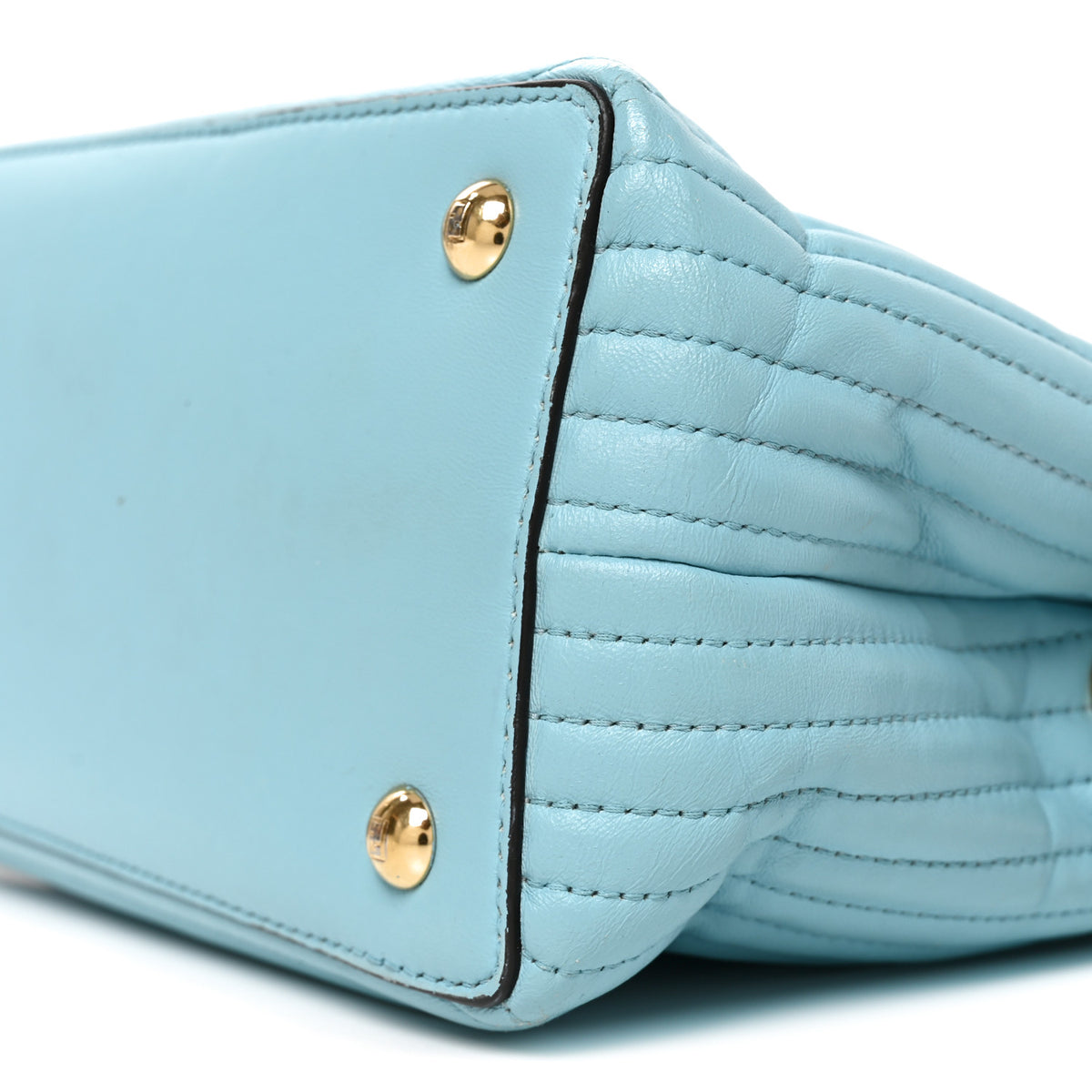Fendi Shiny Nappa Trapuntata Small DotCom Click Top Handle Chain Satchel Light Blue 10 of 10