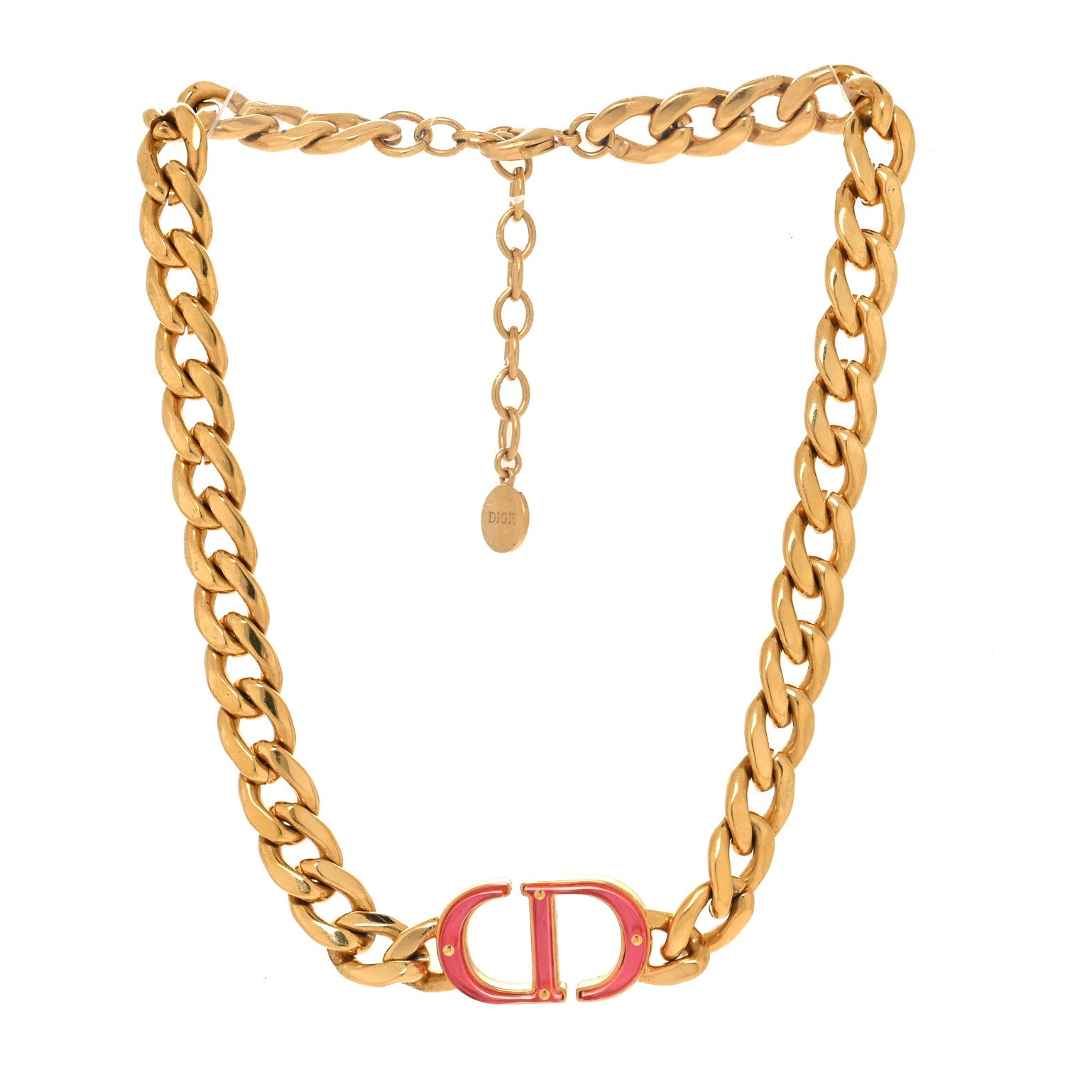 Christian Dior Metal CD Choker Necklace Gold Pink 3 of 5