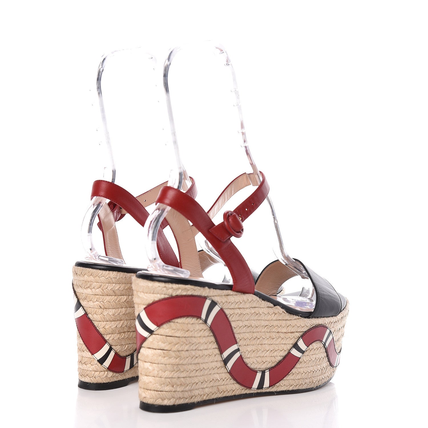 Gucci Malaga Kid Kingsnake Espadrille Platform Wedge Sandals 39.5 Black Red 4 of 9