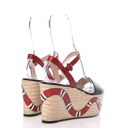 Gucci Malaga Kid Kingsnake Espadrille Platform Wedge Sandals 39.5 Black Red 4 of 9