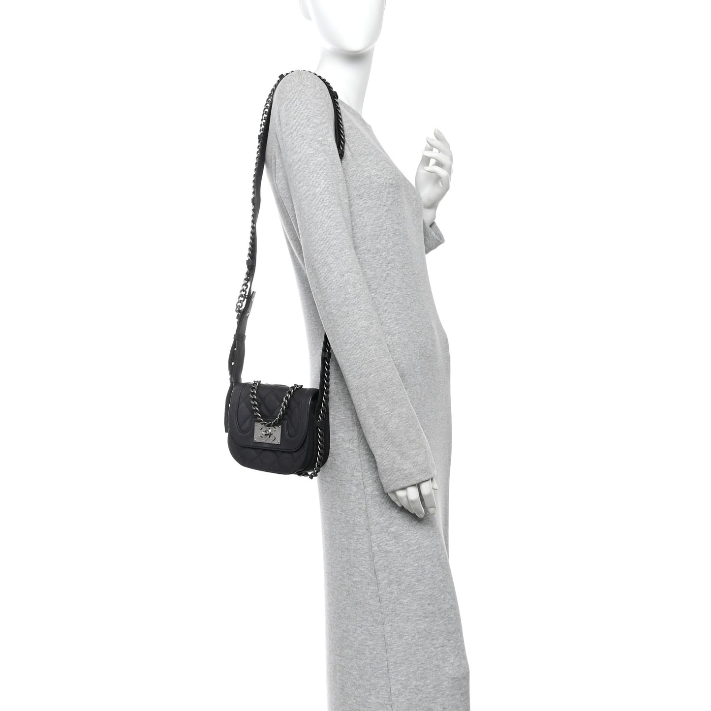 Calfskin Quilted Small Double Chained Messenger Flap Charcoal