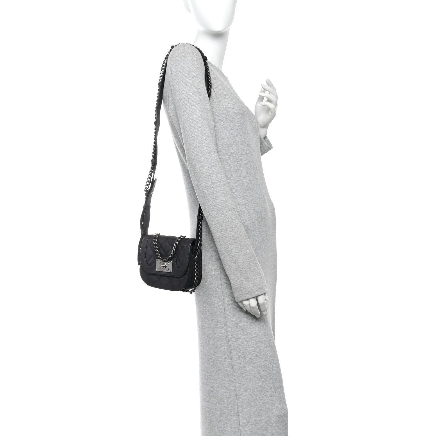 Chanel Calfskin Quilted Small Double Chained Messenger Flap Charcoal 2 of 11