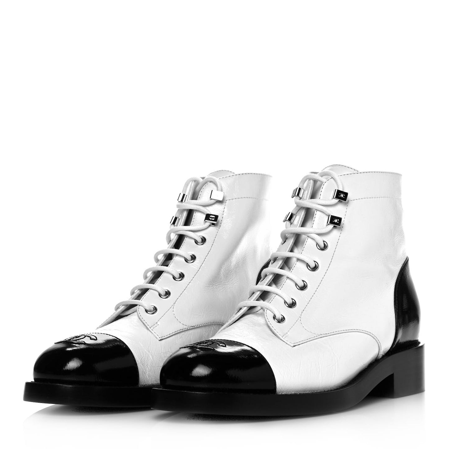 Distressed Patent Cap Toe Combat Boots 39.5 White Black