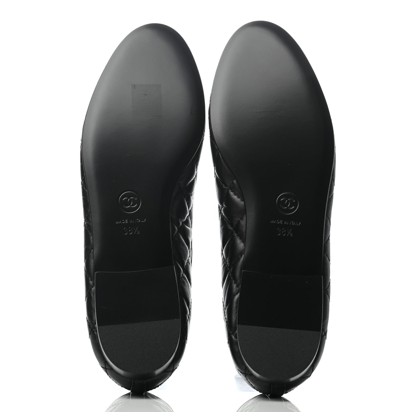Aged Calfskin Quilted Cap Toe Ballerina Flats 38.5 Black