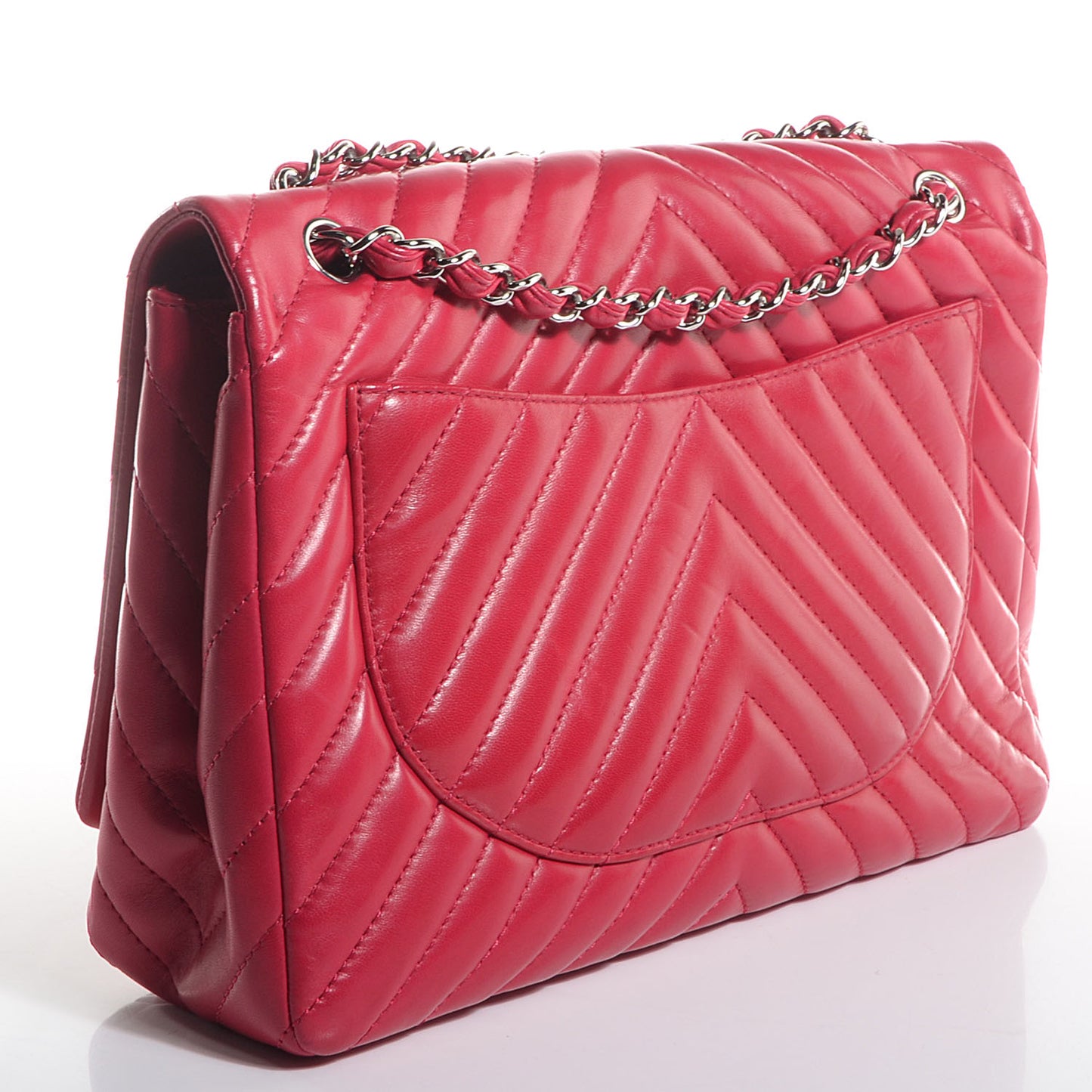 Lambskin Chevron Maxi Single Flap Dark Pink