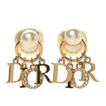 Christian Dior Pearl Crystal Tribal Logo Charms Earrings Gold 2 of 10