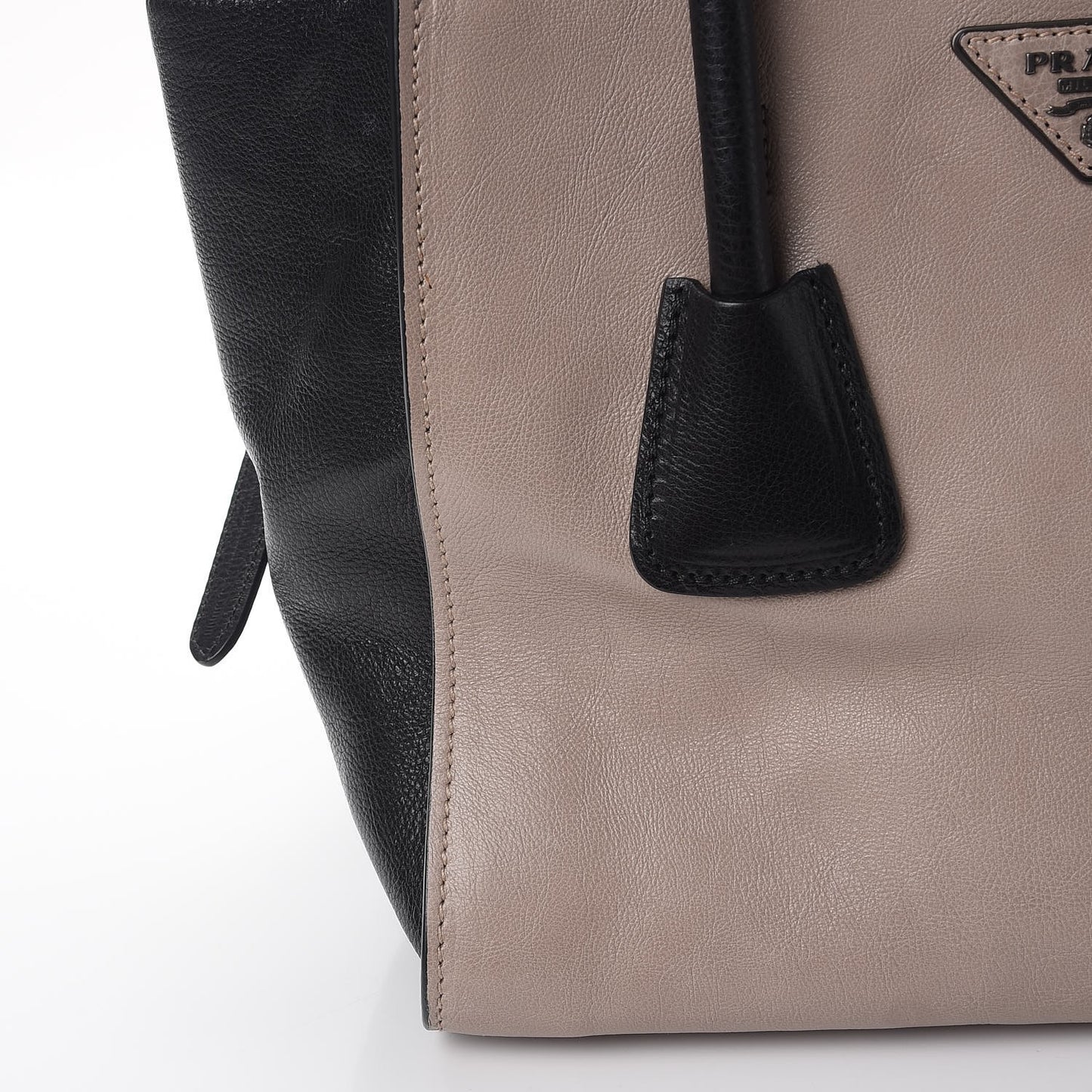 Glace Calf Bi-Color Twin Pocket Tote Pomice Black