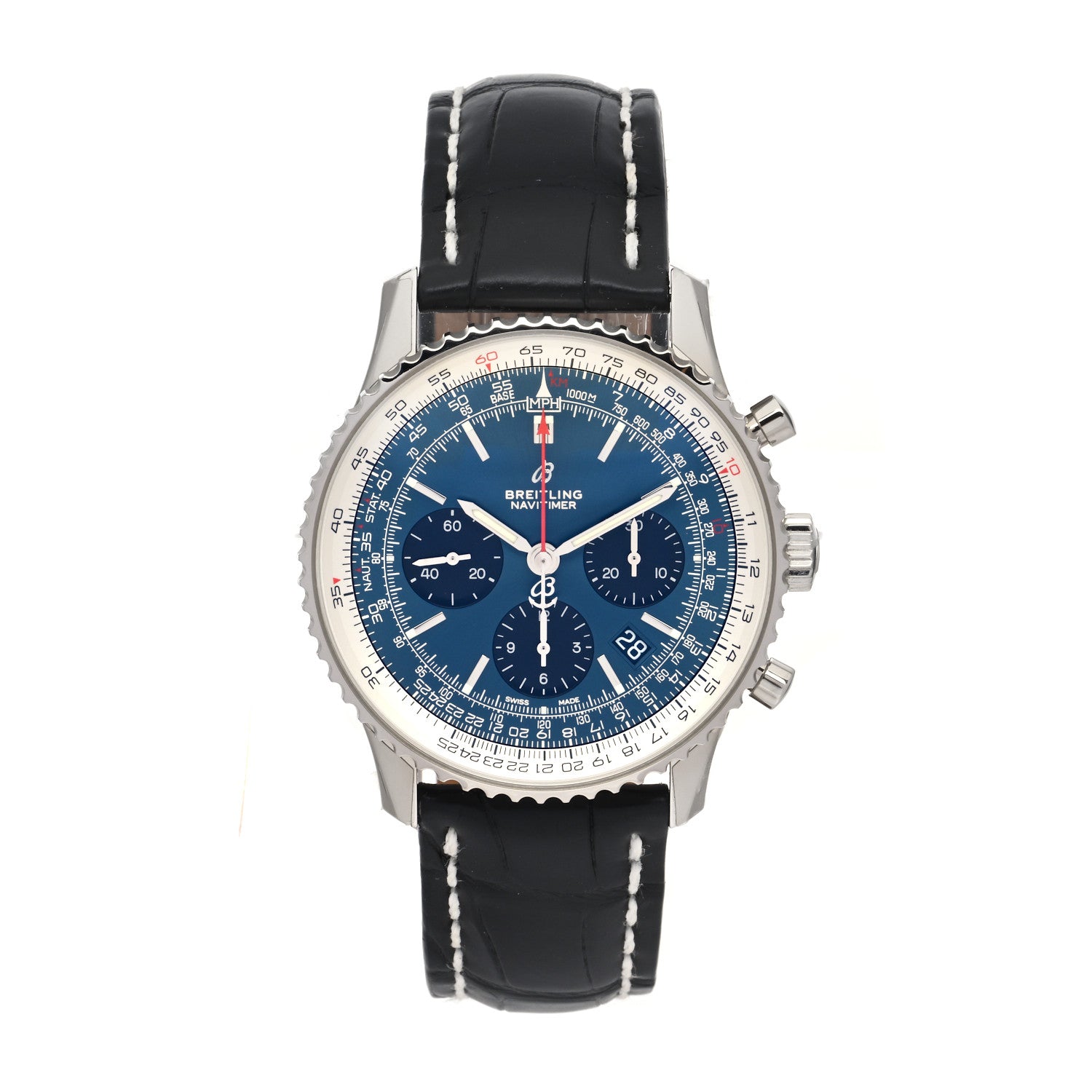 Breitling Stainless Steel Alligator 42mm Navitimer Chronograph Automatic Watch Blue AB0121 1 of 5