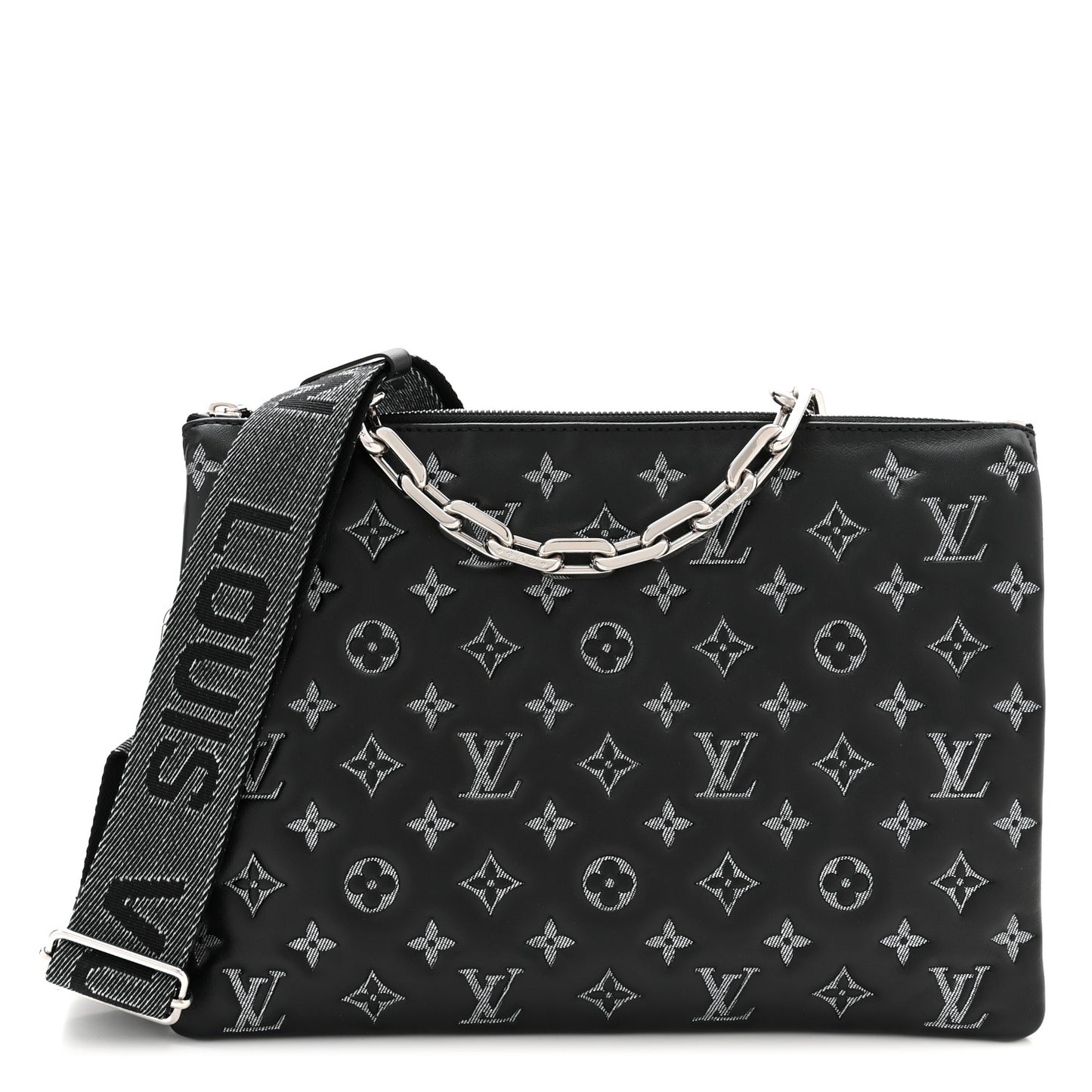 Lambskin Embossed Monogram Coussin MM Black Gray