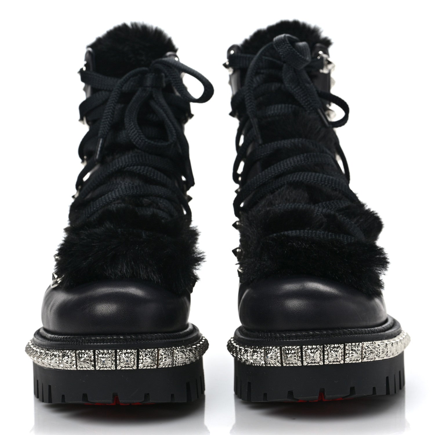 Christian Louboutin Calfskin Studded Shearling Yeti Donna Boots 36 Black 2 of 8