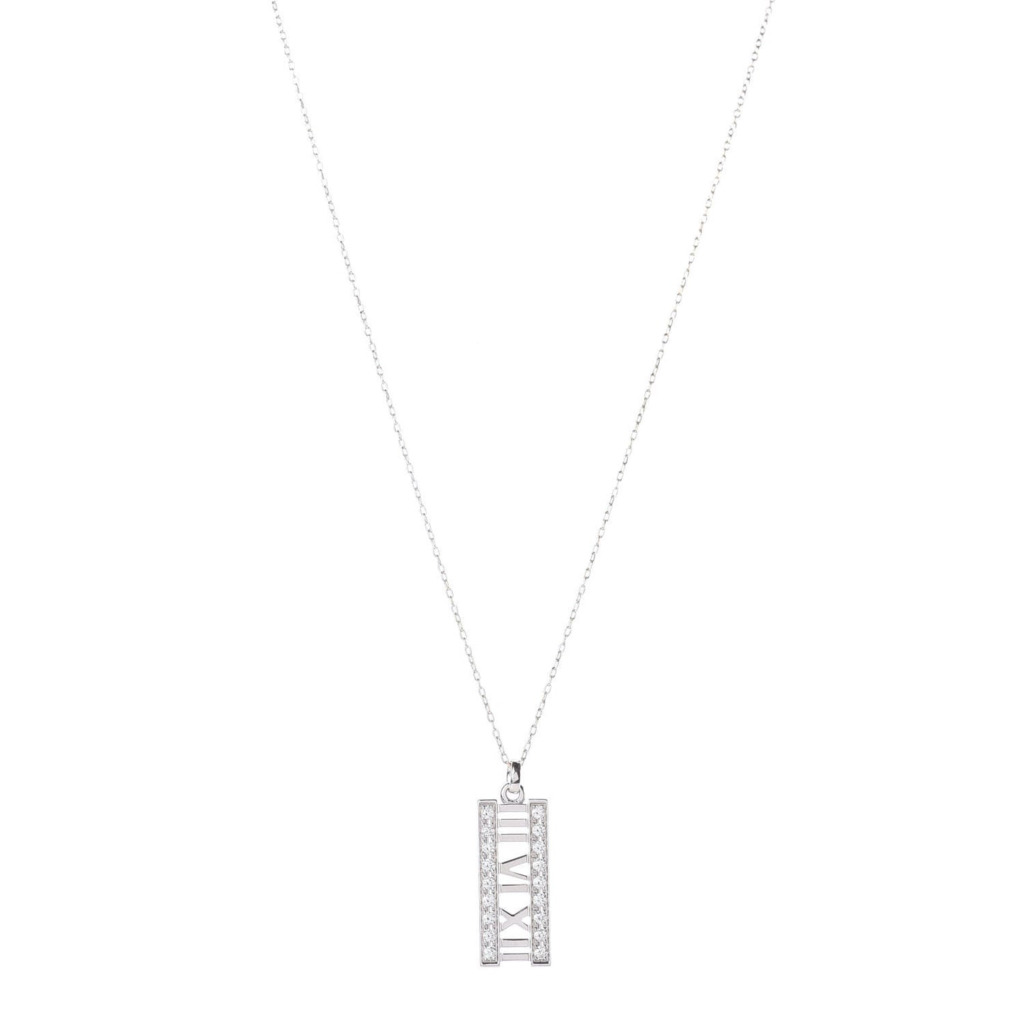 18K White Gold Diamond Atlas Bar Pendant Necklace