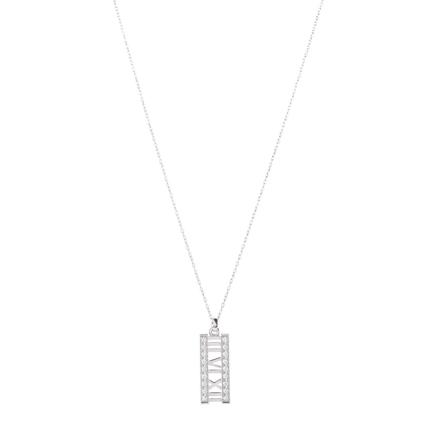 Tiffany 18K White Gold Diamond Atlas Bar Pendant Necklace 1 of 4