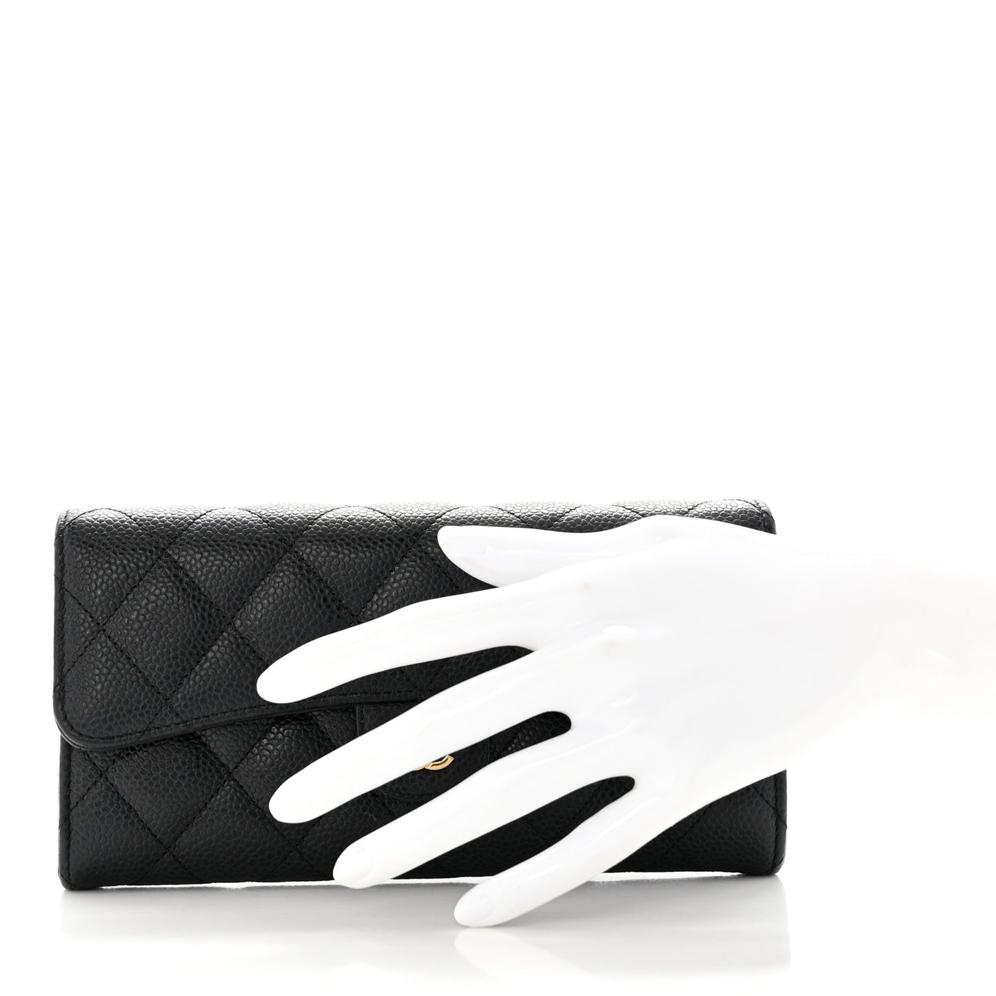 Caviar Quilted Large Gusset Flap Wallet Black