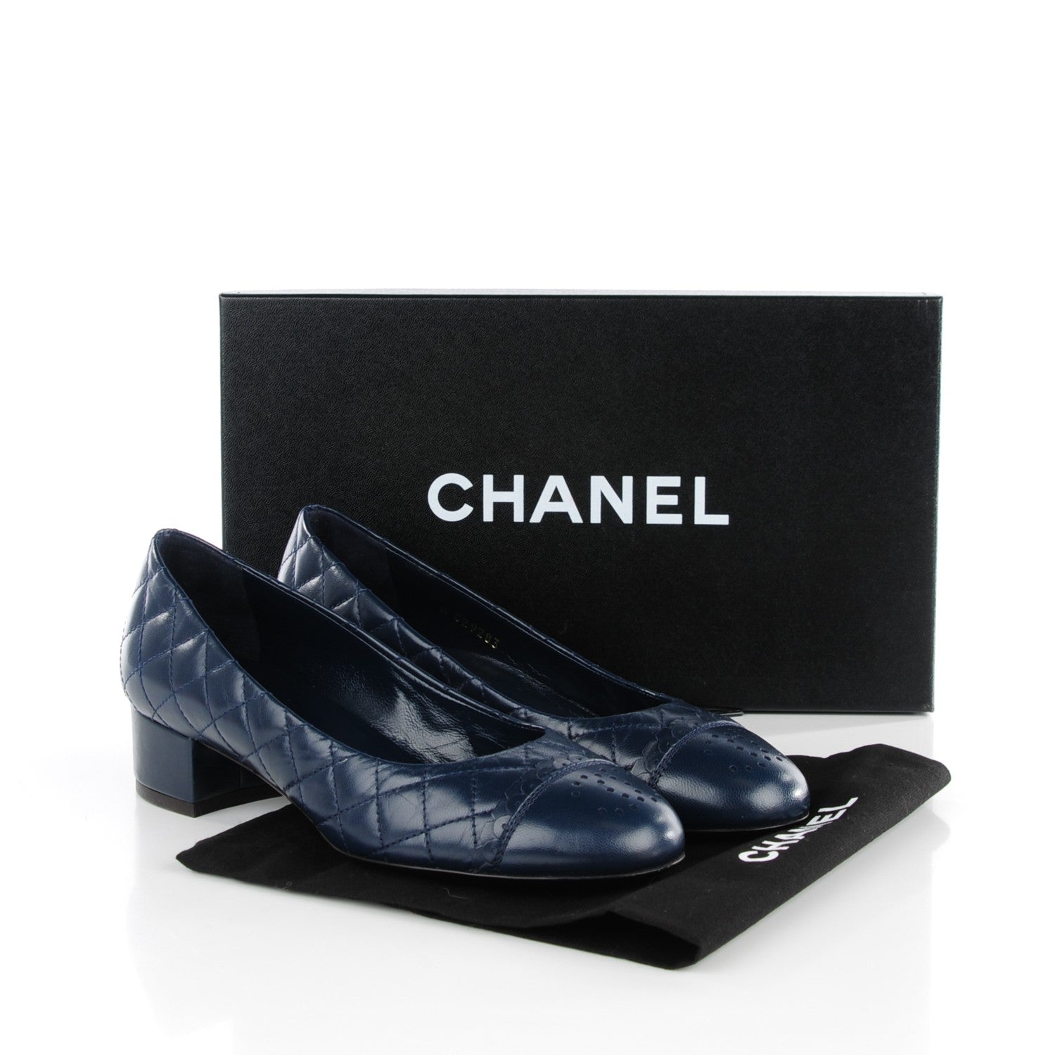 Chanel Lambskin Quilted CC Cap Toe Low Heel Ballerina Pumps 35 Navy Blue 5 of 9