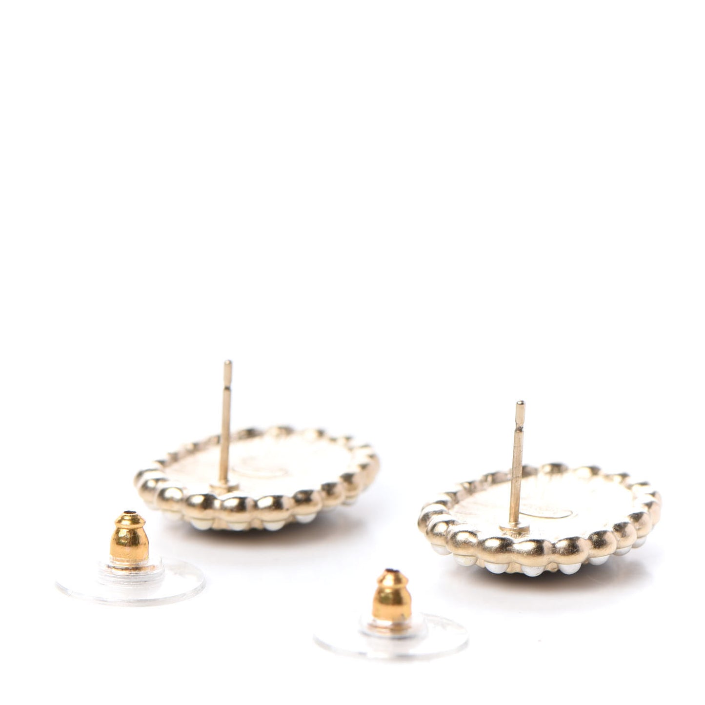 Pearl Enamel CC Oval Earrings Gold Black