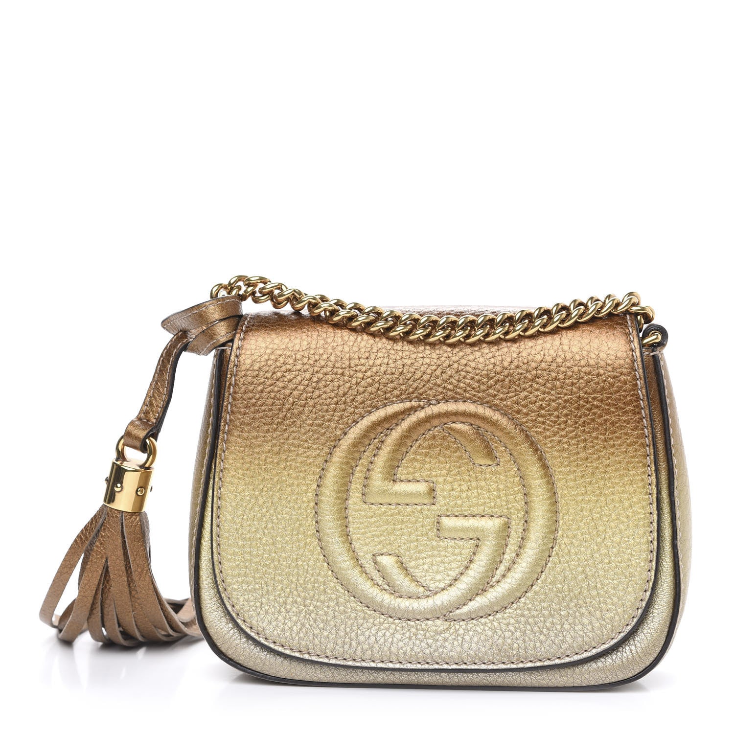 Gucci Metallic Pebbled Calfskin Small Soho Flap Crossbody Gold Ombre 1 of 10