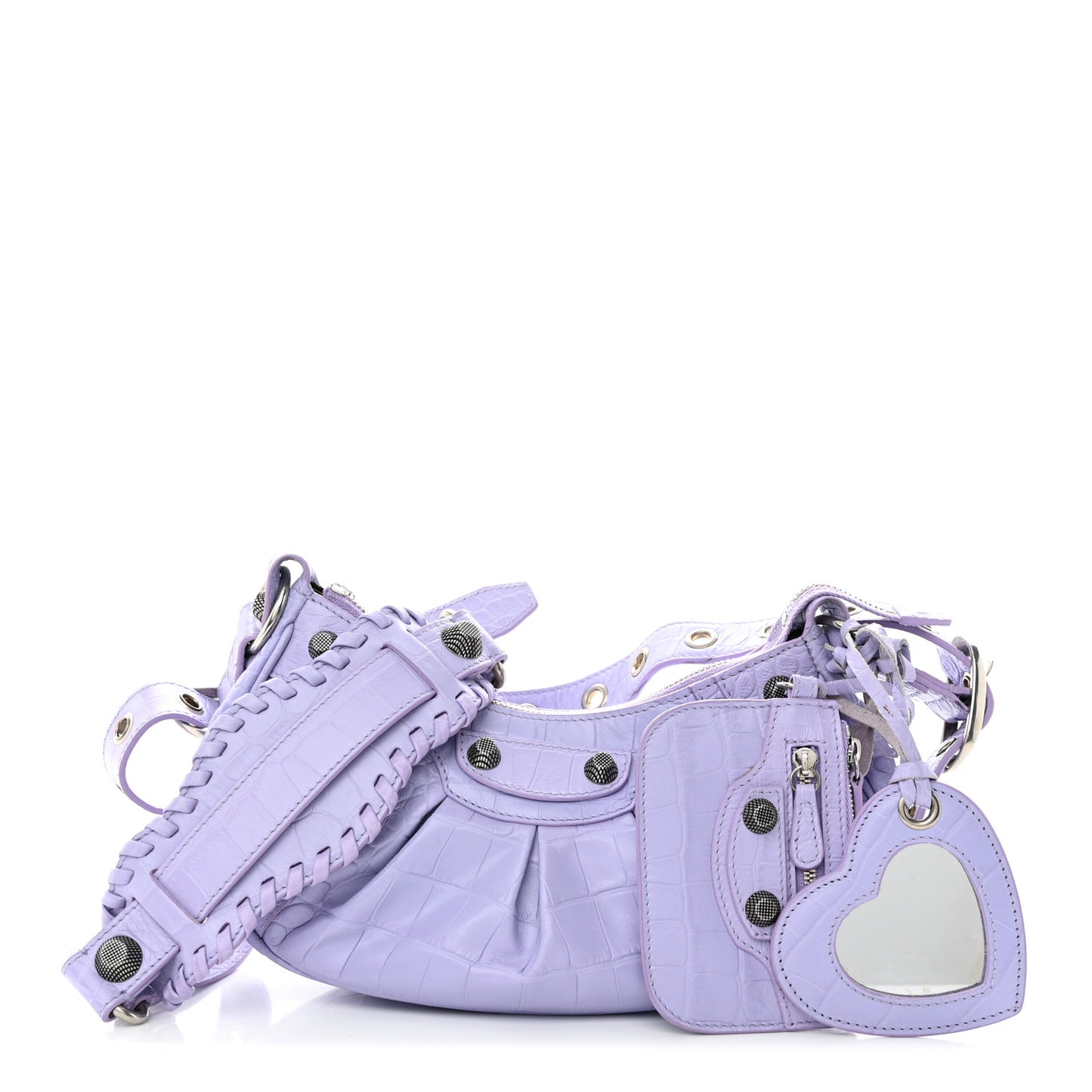 Extra Supple Calfskin Crocodile Embossed Le Cagole Shoulder Bag XS Lilac