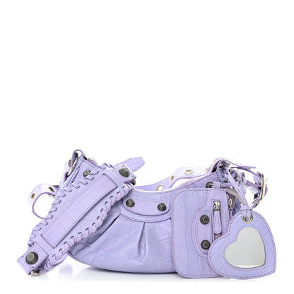 Balenciaga Extra Supple Calfskin Crocodile Embossed Le Cagole Shoulder Bag XS Lilac 1 of 10
