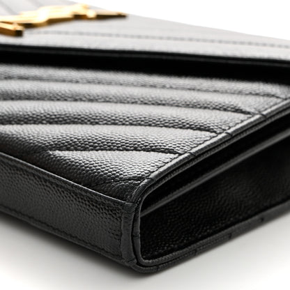 Saint Laurent Grain De Poudre Matelasse Chevron Monogram Chain Wallet Black 10 of 10