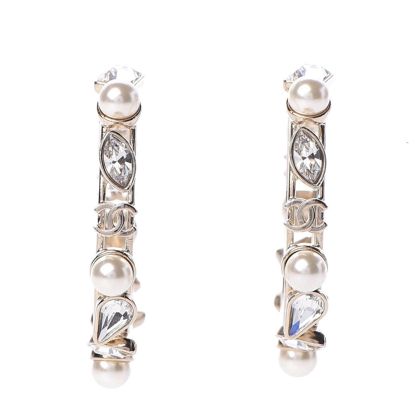 Glass Pearl Strass Snowfall Hoop Earrings Gold