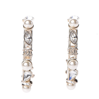 Chanel Glass Pearl Strass Snowfall Hoop Earrings Gold 1 of 7