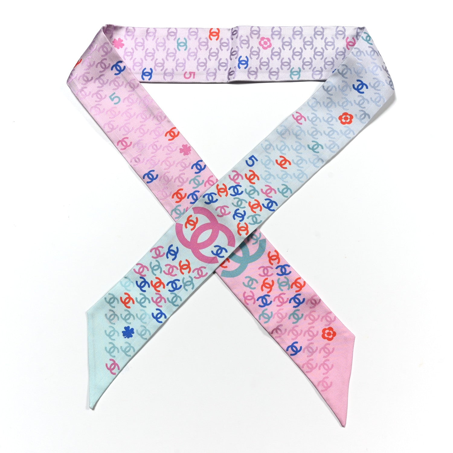 Chanel Silk CC Slim Bandeau Pink Light Blue Red 1 of 3