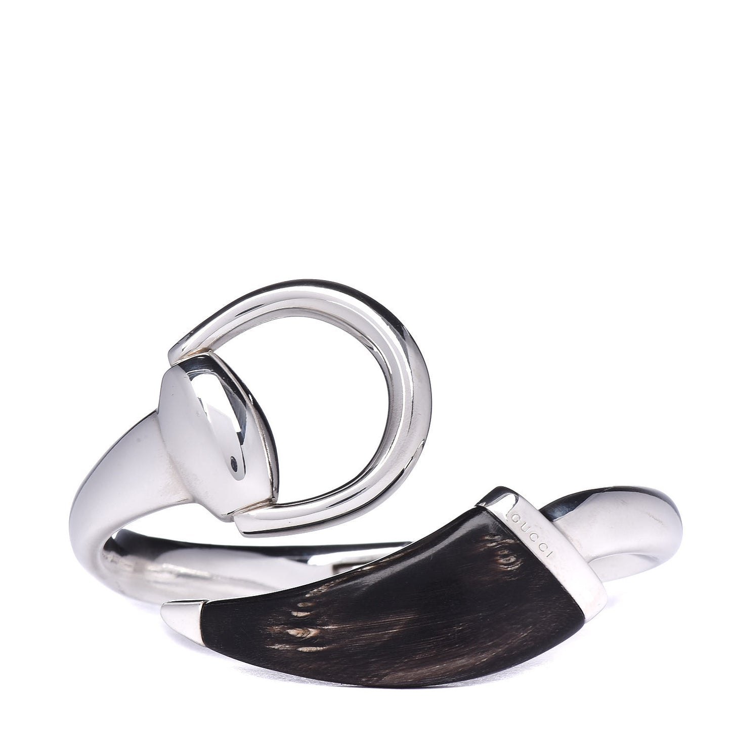 Sterling Silver Black Horn Horsebit Bangle Bracelet