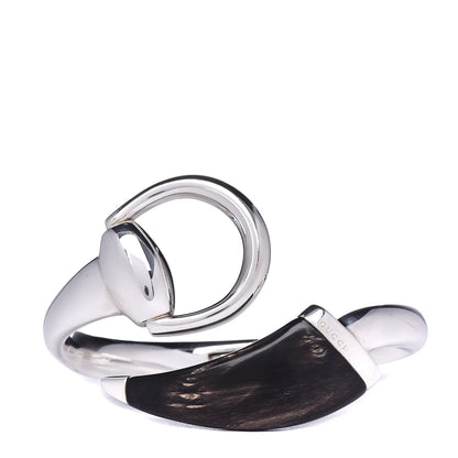 Gucci Sterling Silver Black Horn Horsebit Bangle Bracelet 1 of 4