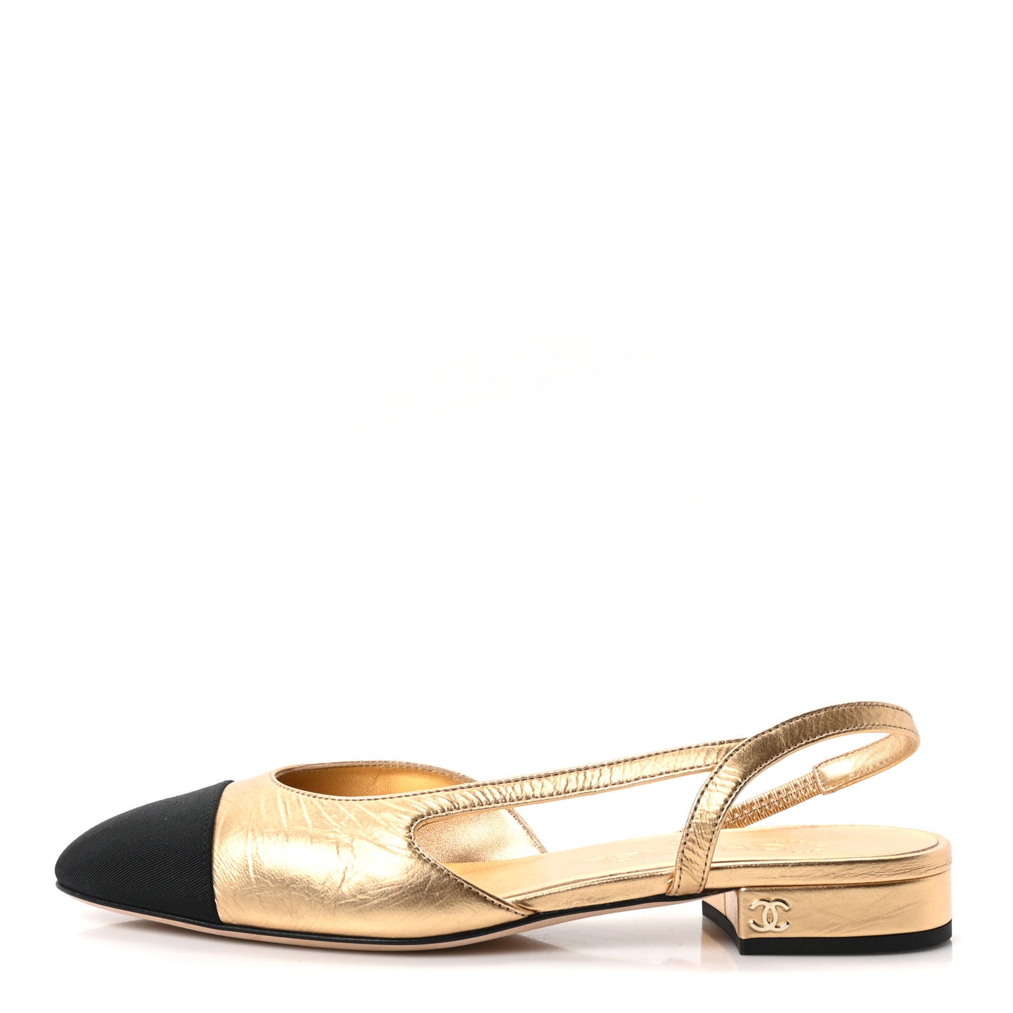 Goatskin Grosgrain Cap Toe CC Slingback Sandals 36 Dark Gold Black