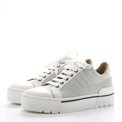 Hermes Canvas Calfskin Womens Voltage Sneakers 37 Prunoir White 2 of 11