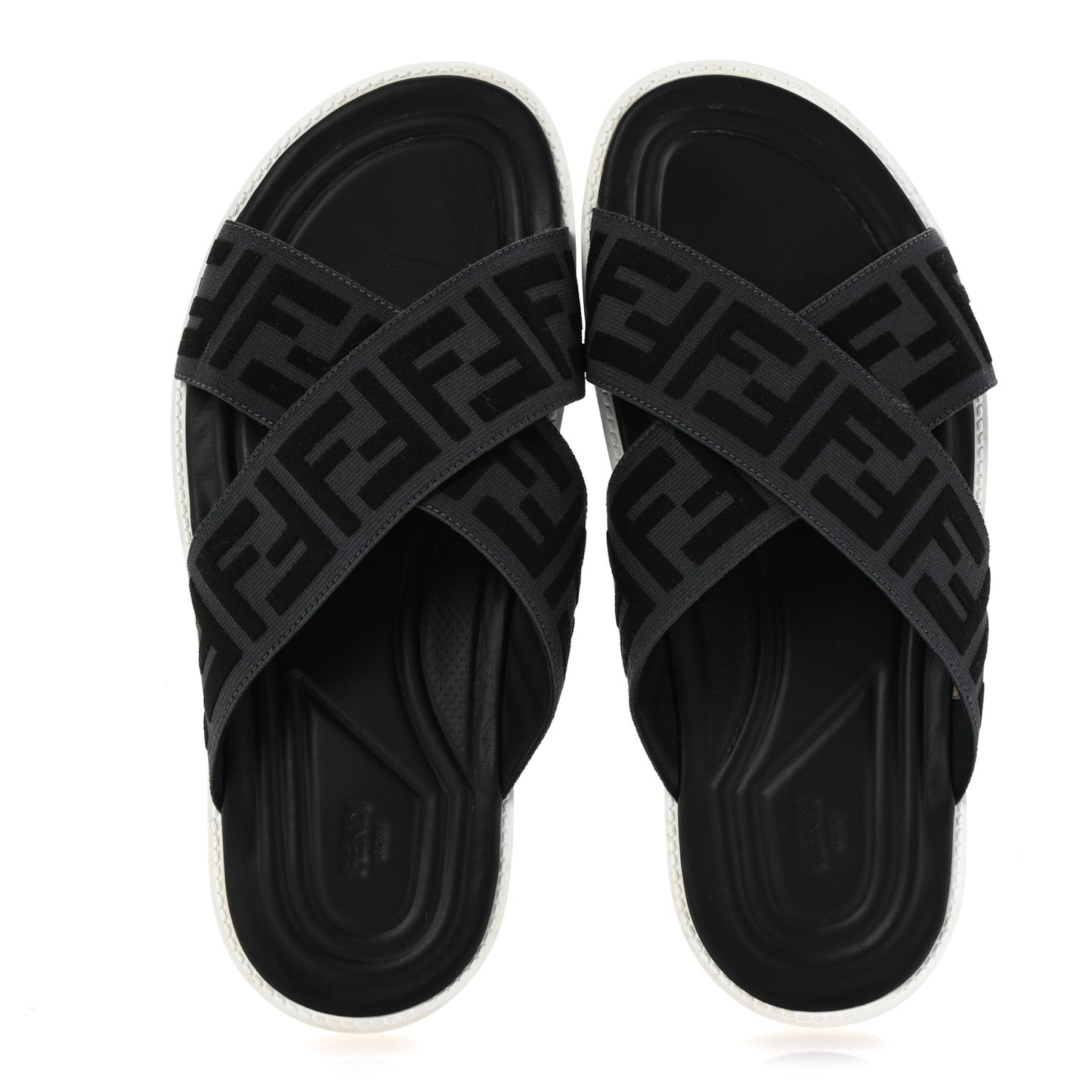 Fabric Rubber Macro FF Embroidered Mens Crisscross Slide Sandals 8 Asfalto Black