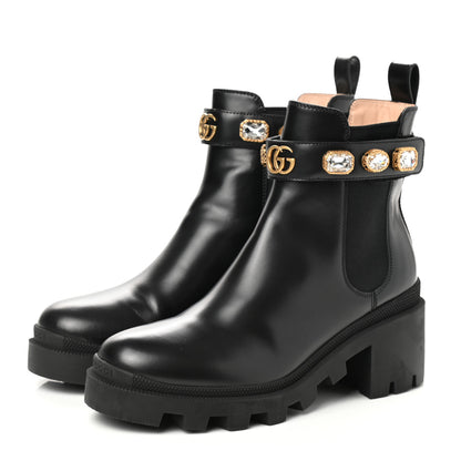 Gucci Calfskin Crystal GG Trip Chelsea Ankle Boots 38 Black 3 of 9