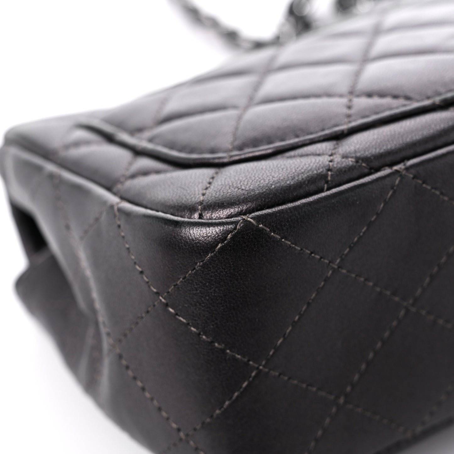 Metallic Lambskin Quilted Mini Square Flap Brown