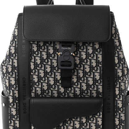 Christian Dior Oblique Jacquard Grained Calfskin Saddle Backpack With Flap Beige Black 8 of 10