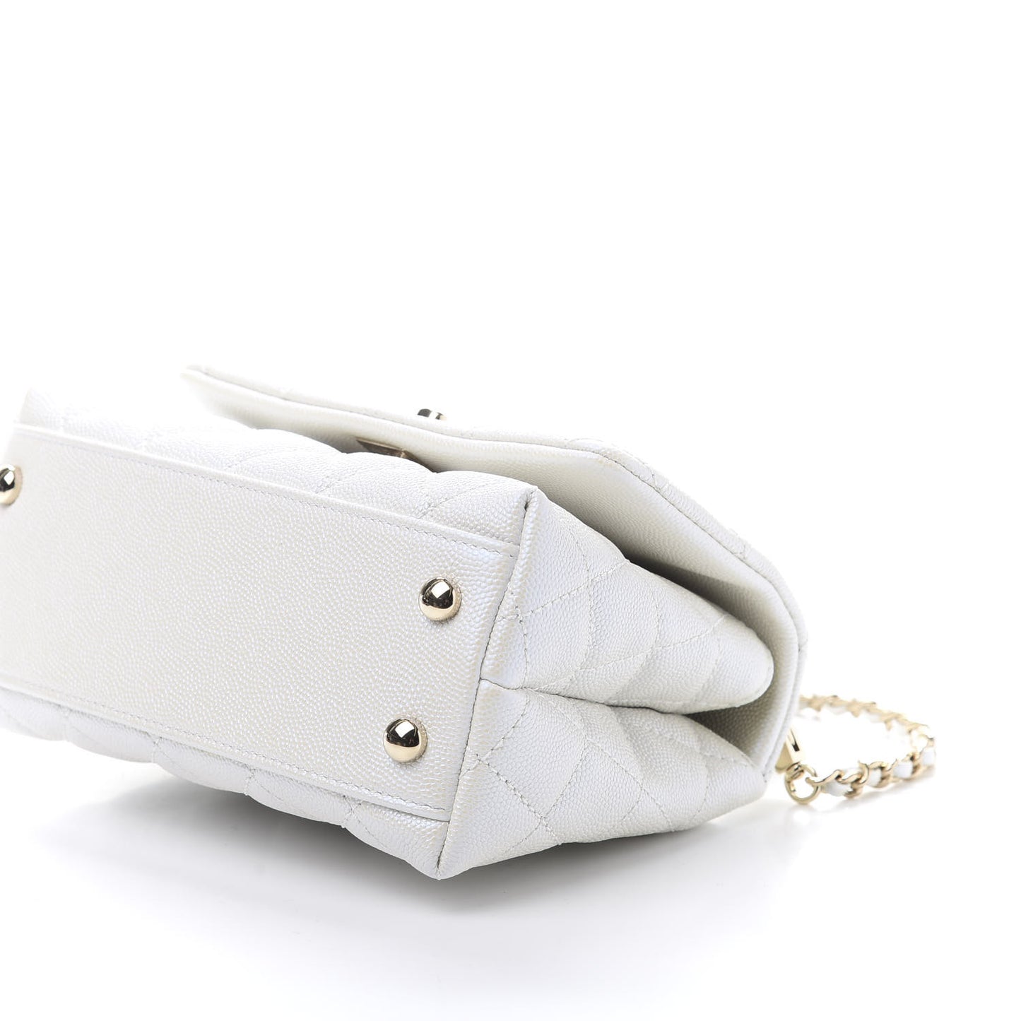 Iridescent Caviar Quilted Extra Mini Coco Handle Flap Ivory