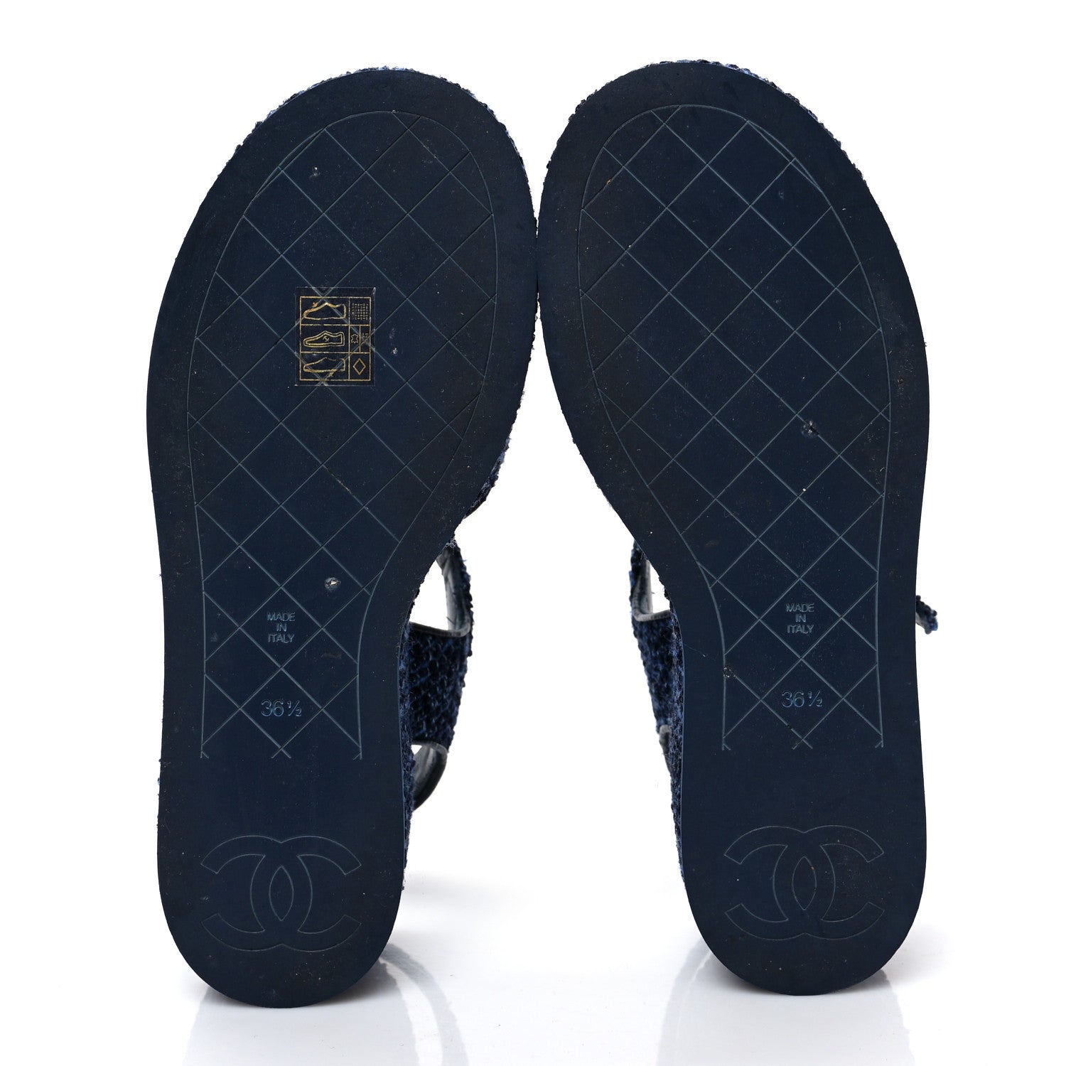 Chanel Silk Linen Tweed Quilted CC Platform Sandals 36.5 Navy Blue Gray 5 of 9