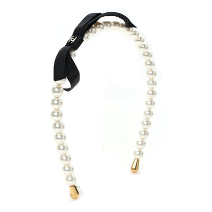 Chanel Pearl CC Headband White Gold Black 4 of 6