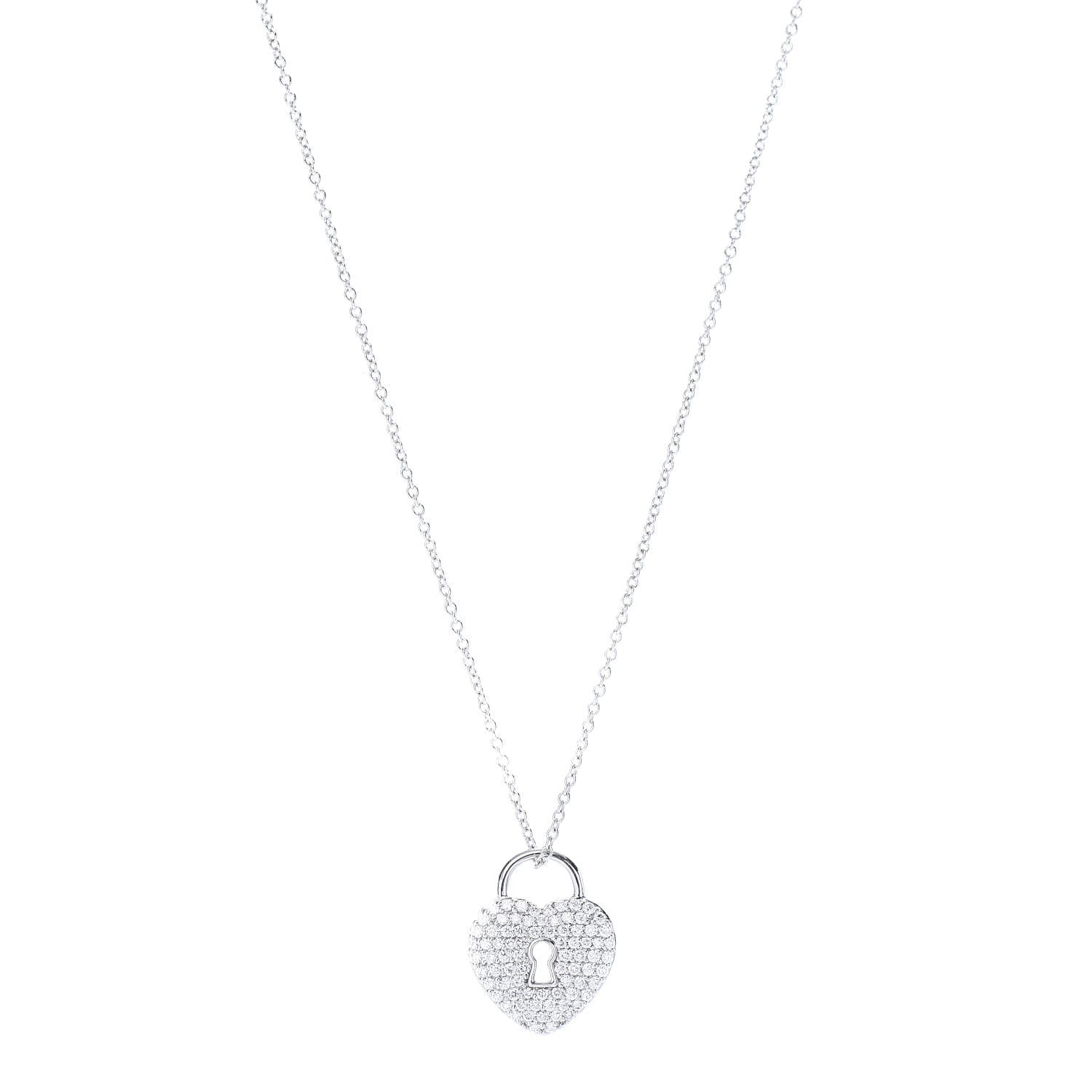 Tiffany Platinum Diamond Small Heart Lock Pendant Necklace 1 of 6