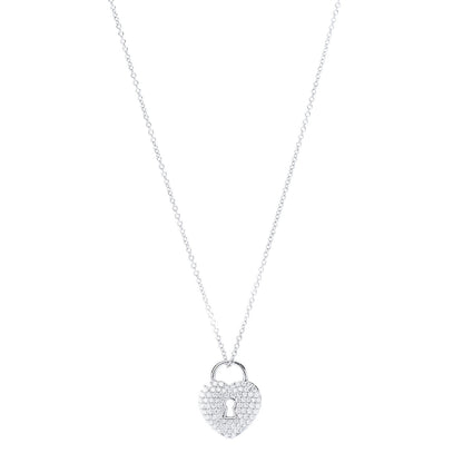 Tiffany Platinum Diamond Small Heart Lock Pendant Necklace 1 of 6