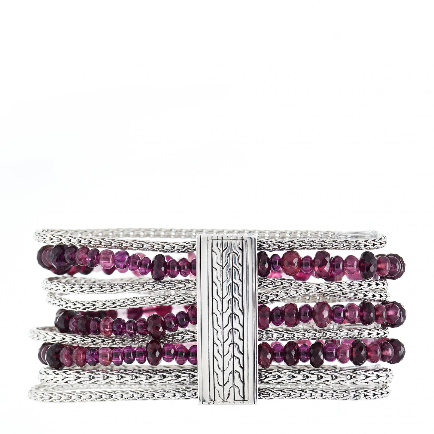 Sterling Silver Pink Tourmaline Classic Chain Nine Row Bracelet