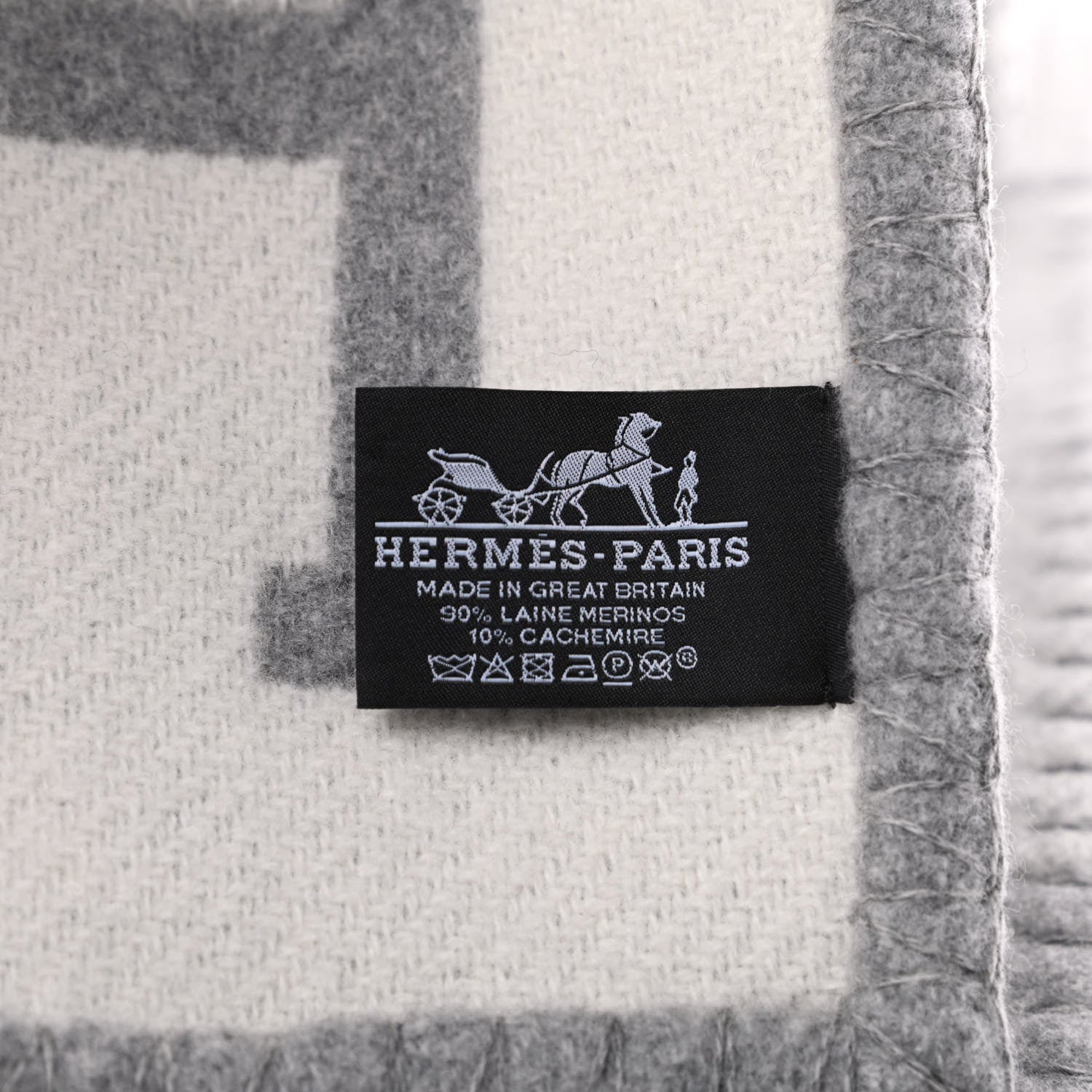 Hermes Wool Cashmere Avalon III Blanket Ecru Gris Clair 3 of 3