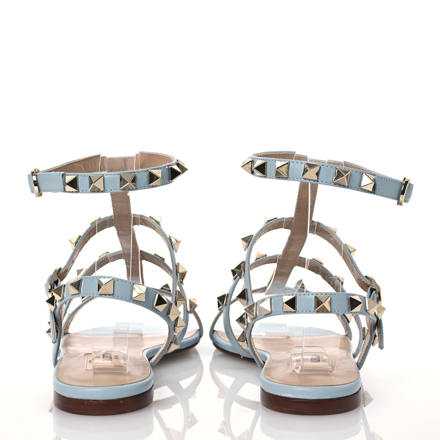 Calfskin Rockstud Gladiator Flat Sandals 36 Angel