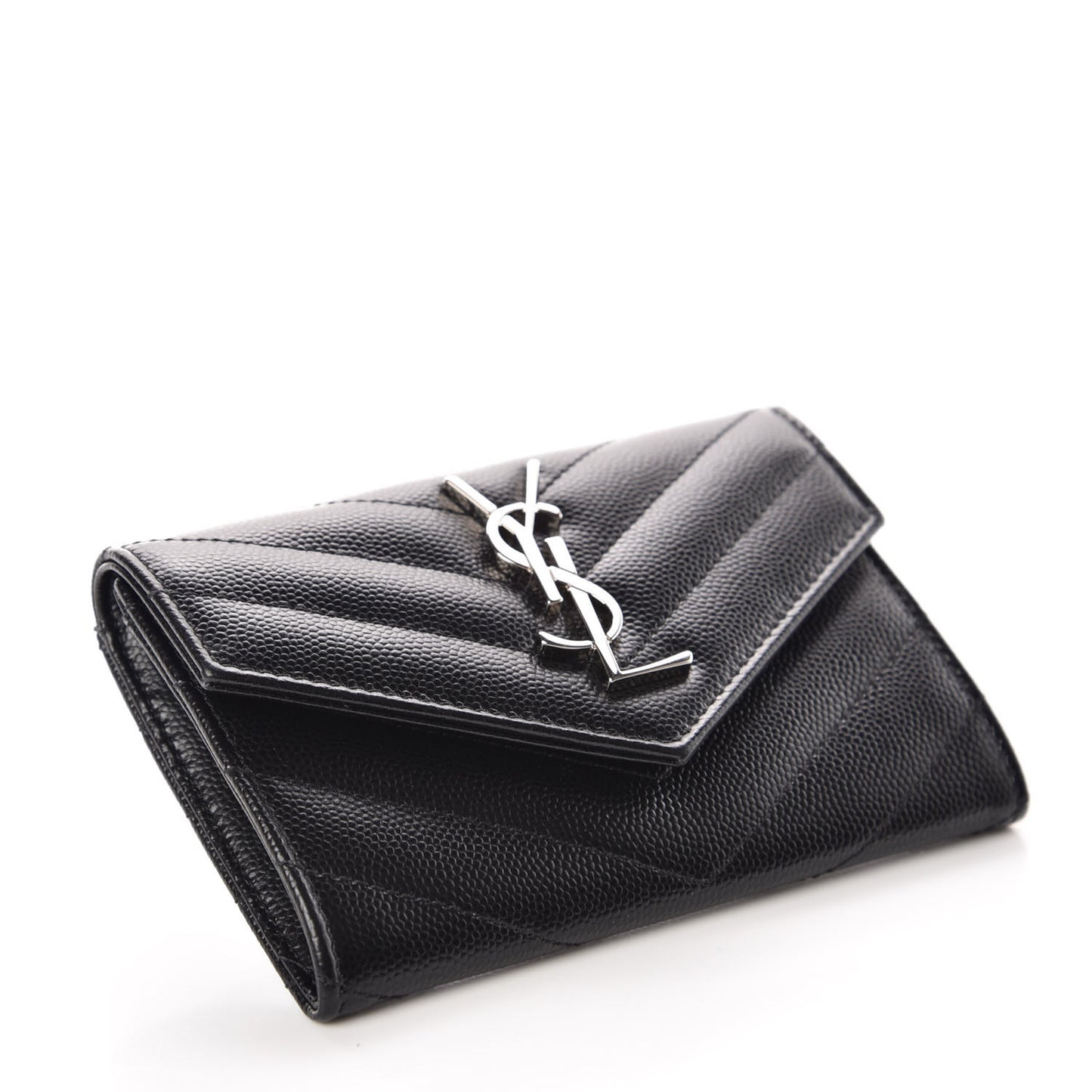 Grain De Poudre Matelasse Chevron Small Monogram Envelope Wallet Black