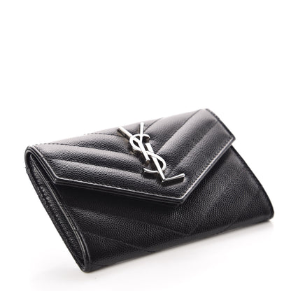 Saint Laurent Grain De Poudre Matelasse Chevron Small Monogram Envelope Wallet Black 4 of 10
