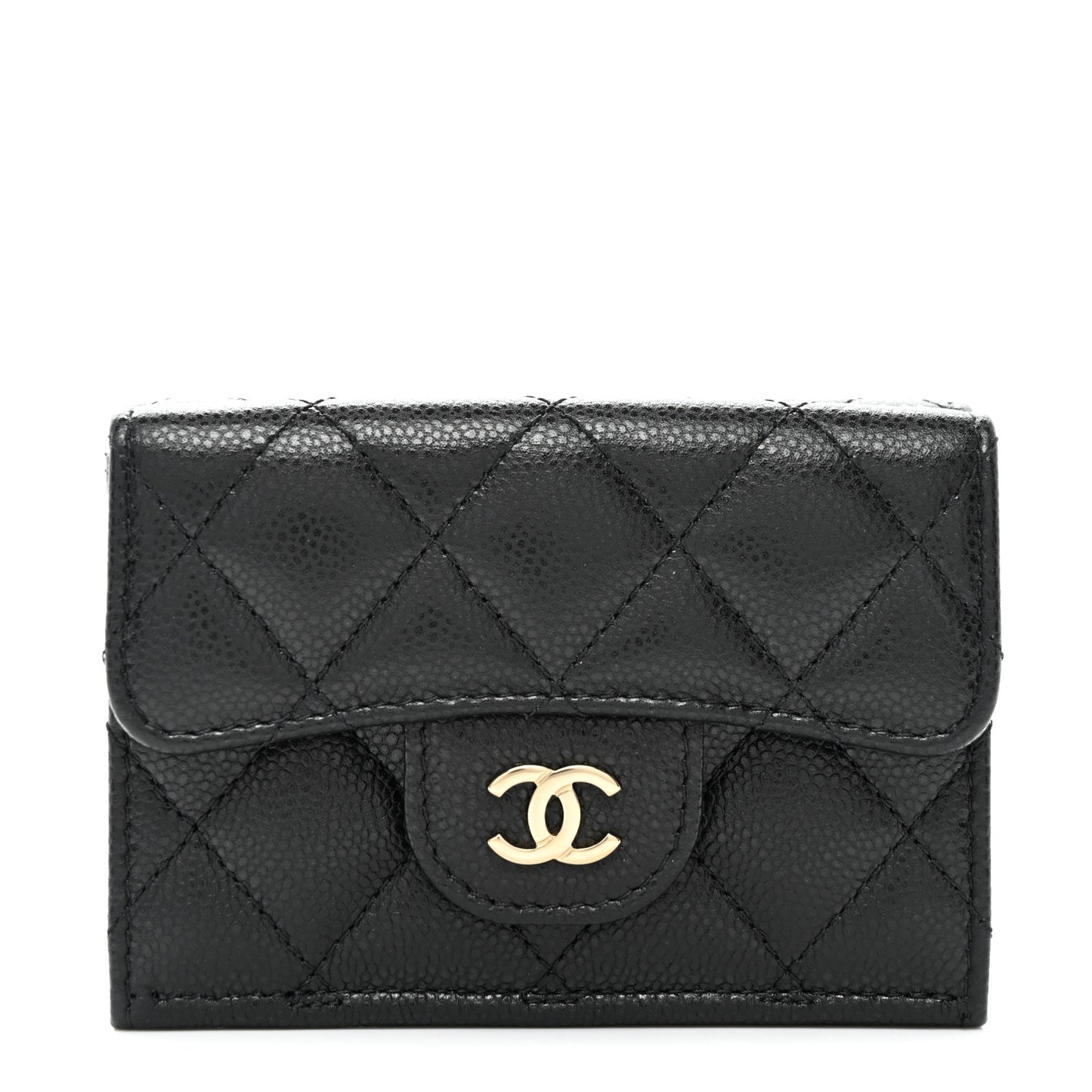 Caviar Quilted Double Flap Wallet Black